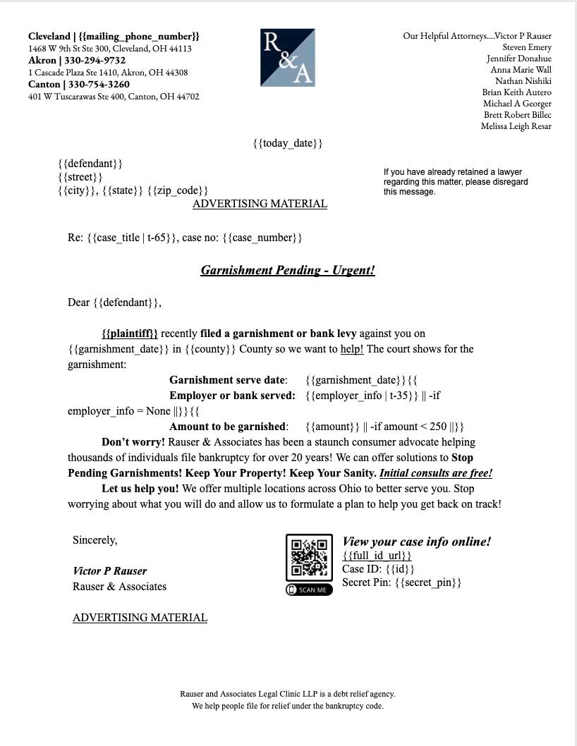 Image of a Garnishment letter template